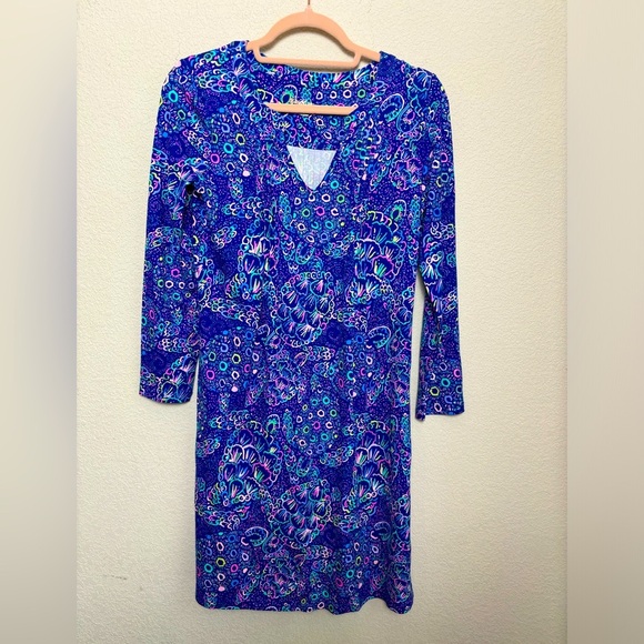 Lilly Pulitzer Aubrey UPF 50+ 3/4 Sleeve Dress in Lapis Lazuli Take It Slow XS - Picture 1 of 9